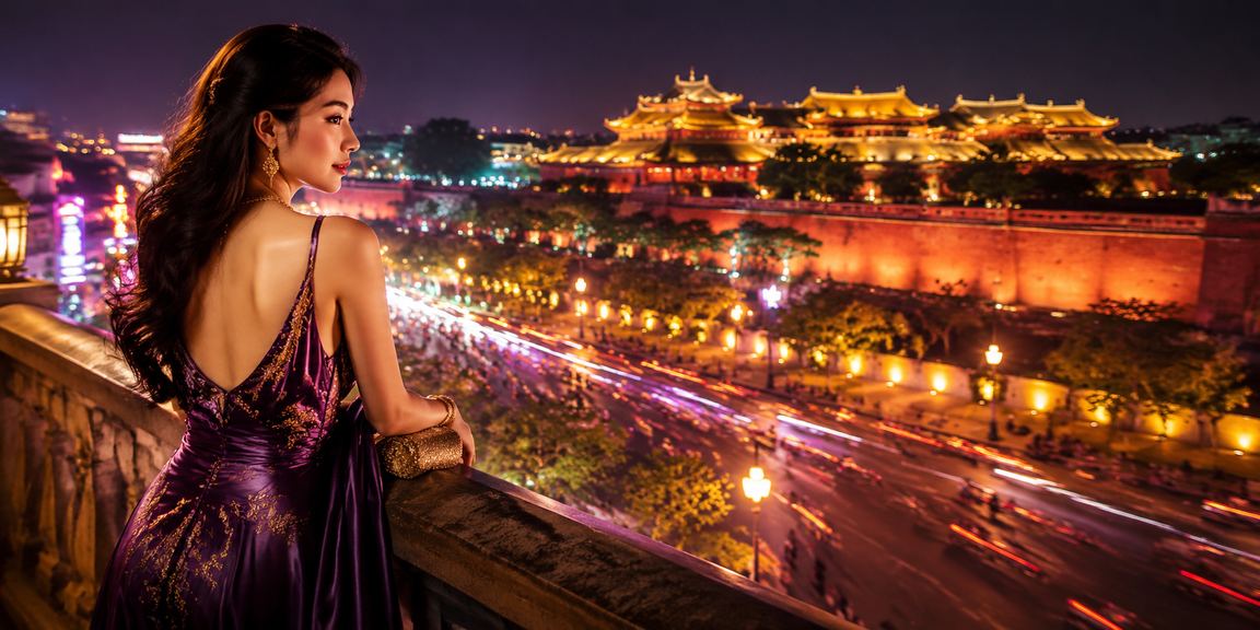 Không khí xổ số về đêm tại Huế với ánh đèn neon lung linh