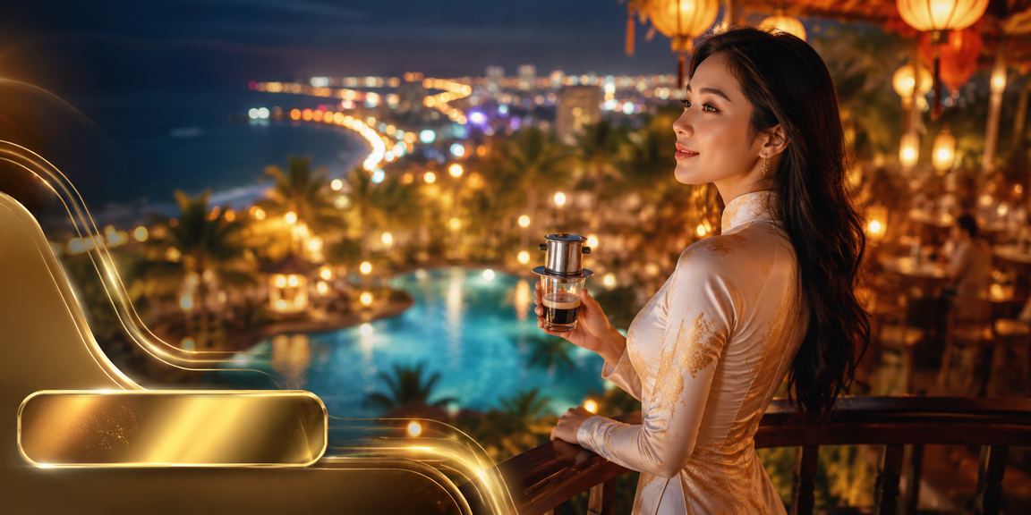 Người chơi casino tại Mũi Né trong trang phục áo dài truyền thống với không khí giải trí sôi động