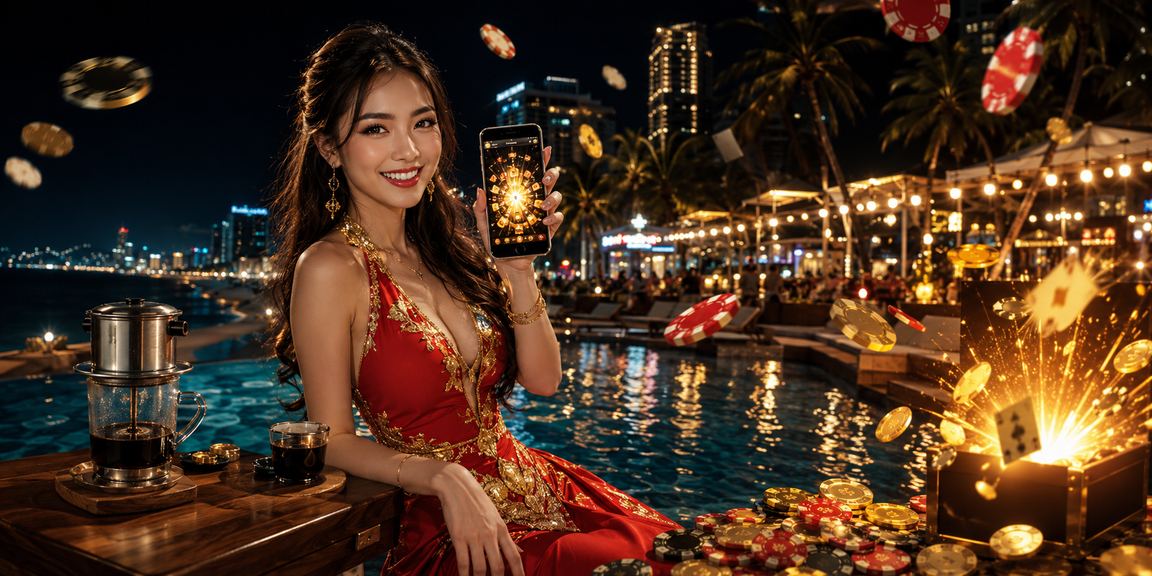 Du khách tại Nha Trang mở ứng dụng cá cược trên điện thoại bên quán cà phê ven biển